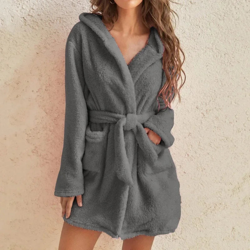 CozyPlush Winter Hooded Bathrobe –