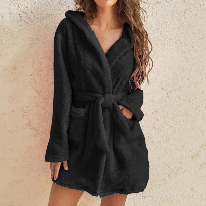 CozyPlush Winter Hooded Bathrobe –